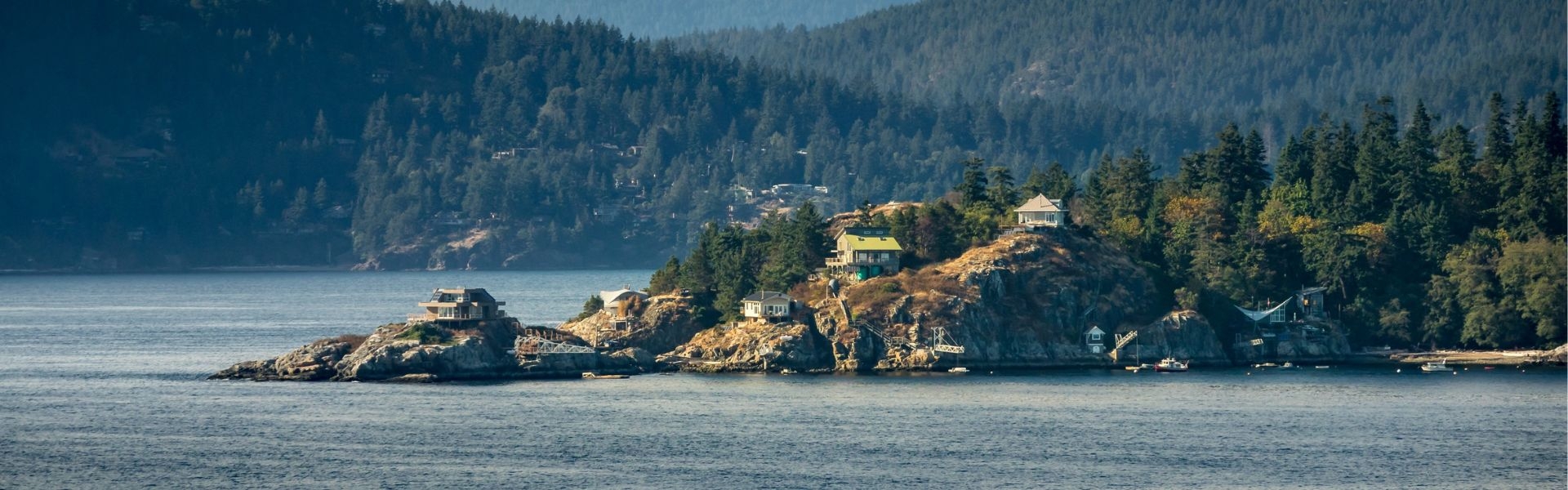 A groups of cottages on an island in Vancouver